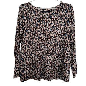 J.Jill Women's Medium Petite Luxe Supima Relaxed Tee Long Sleeve Floral Top